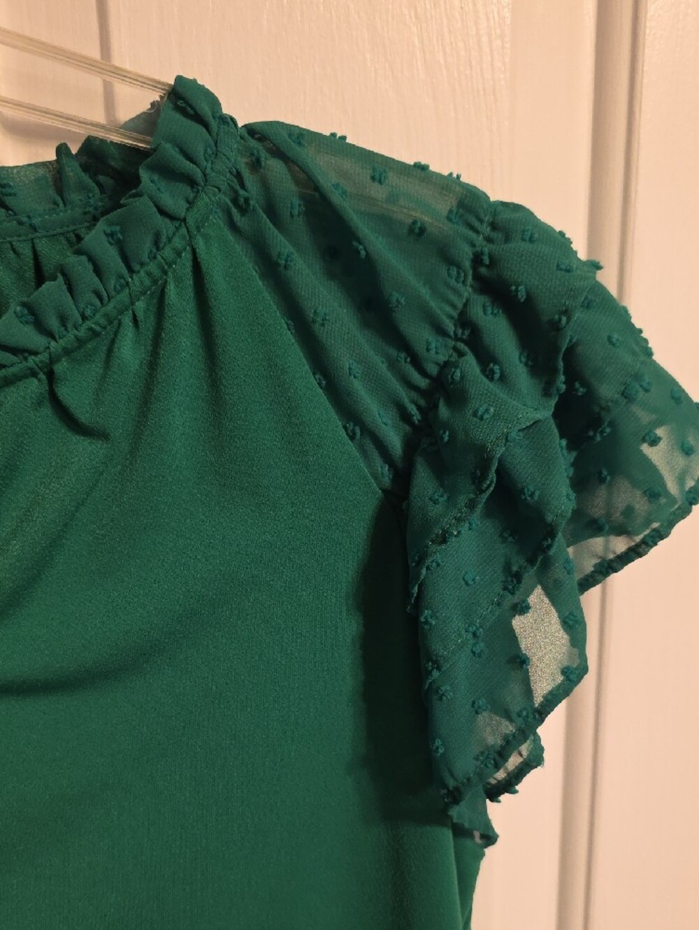 Adrianna Papell Green Ruffle Sleeve Tie-Neck Blouse - Picture 3 of 7